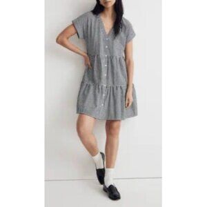 Madewell Gingham Checker Tiered Mini Dress 4X Oversized 90s Grunge